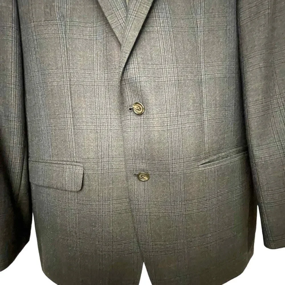 Lauren Ralph Lauren Gray‎ Glen Plaid 100% Wool Mens Sport Coat Jacket 42L